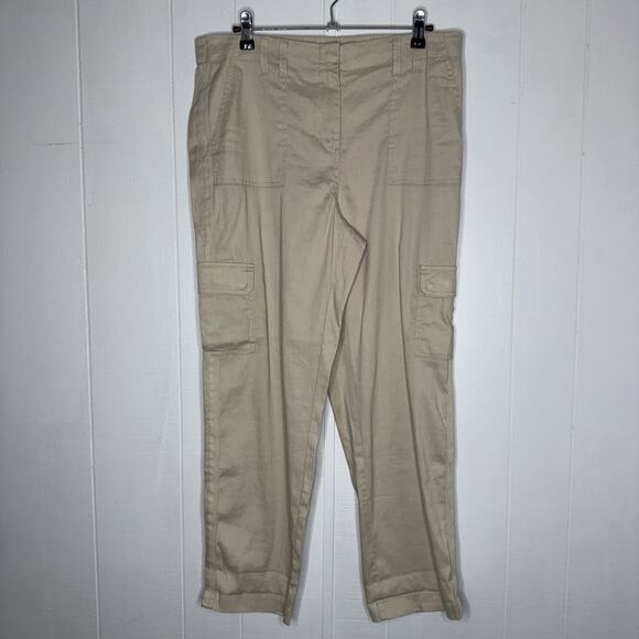 Chico’s Women’s Linen Blend Khaki Crop Cargo Pants Size 1 Medium - Picture 1 of 5